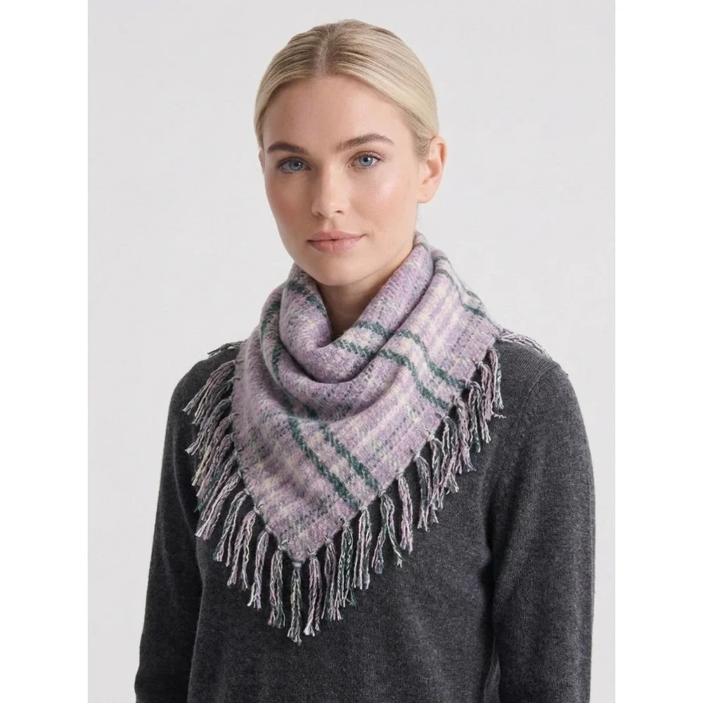 Vince Camuto Plaid Triangle Scarf Purple Green Tassel Fringe Wrap OS NWT